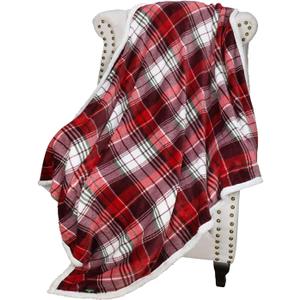 Christmas Red Buffalo Plaid Sherpa Throw Blanket, Reversible Super Soft Warm Comfy Fuzzy Snuggly Micro Fleece Plush Holiday Throws for Couch Sofa Cabin Decro