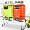 2 Gallon Glass Drink Dispensers For Parties (2 PACK) With Stand And Leakproof Stainless Steel Spigot - Glass Water Jug, Lemonade Dispenser