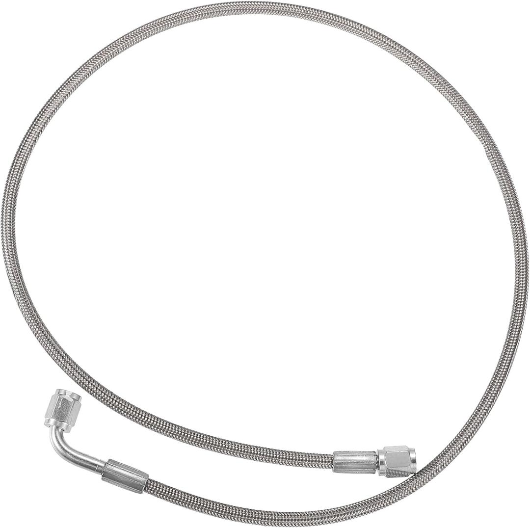 AN3 Braided Steel Turbo Oil Feed Line 90 Degree to Straight Hose End, 34" Remote Turbocharger Oil Drain Return Line Universal for Car Durable Stainless Steel PTFE Silver Tone