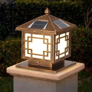 SLAWA Outside Housing Post Lighting Fixtures 9.8In Solar Post Caps Lights Bronze Aluminium Waterproof Column Light Outdoor Solar Powered Landscape Lighting Porch Pillar Lamp Fence Deck Mailbox Lantern, A Bronze-25CM