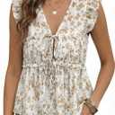 Acelitt Womens V Neck Ruffle Cap Sleeve Tie Front Tops,S-XXL (Large, Khaki)