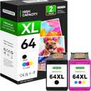 64XL Ink Cartridges Black and Color Replacements for HP 64XL Ink Cartridge Combo Pack HP 64 Ink for Envy Photo 7855 7858 7155 7120 7800 6252 6255 7158 7100 7164 Printer (2 Pack)