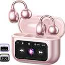 PAXA Clip On Open Ear Earbuds Wireless Bluetooth 5.4, Clip On Earbuds with LCD Touchscreen, Lightweight Comfort Open Ear Headphones for Sports, Fitness, and Workouts, Rose Gold M100