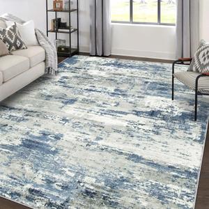 Area Rugs 9x12 Living Room: Large Soft Washable Rug Modern Abstract Anti-Skid Non-Shedding Carpet Indoor Floor Thin Carpets for Bedroom Dining Room Farmhouse Nursery Home Office Grey Blue