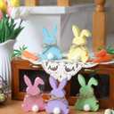 Easter Decorations, 5pcs Wooden Easter Bunny Table Sign with Jute Rope, Easter Wood Tiered Tray Decor Freestanding Easter Table Decorations
