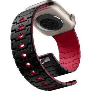 Magnetic Silicone Watch Band Compatible with Apple Watch Series 10 Band 46mm for Men 49mm/45mm/44mm/42mm(3/2/1), Rugged Soft Silicone Sport Watchband for iWatch SE2/SE/9/8/7/6/5/4, Black/Red