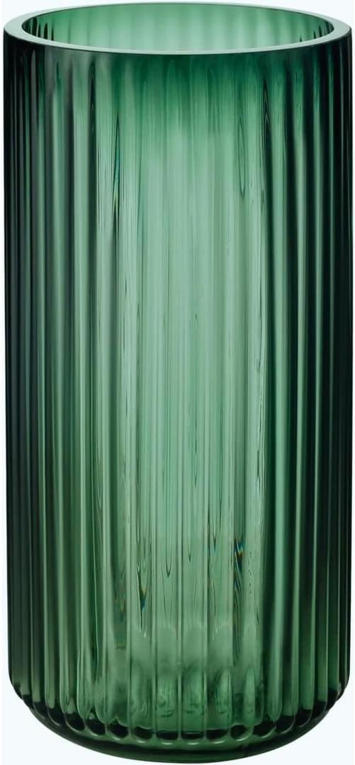 DECORPIA 8 Inch Premium Thickened Green Glass Vase - Ribbed Glass Flower Vase for Rustic Home Decor, Decorative Vases for Flowers for Modern Farmhouse, Ideal for Shelf, Mantle, Table Entryway Dcor