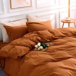 NEXHOME PRO Terracotta Burnt Orange Duvet Cover Set Queen Size Linen Textured Organic Natural 100% Washed Cotton Duvet Cover Caramel 3 Pieces Bedding Set with Zipper Closure Soft (No Comforter) (Queen (90"x90"))