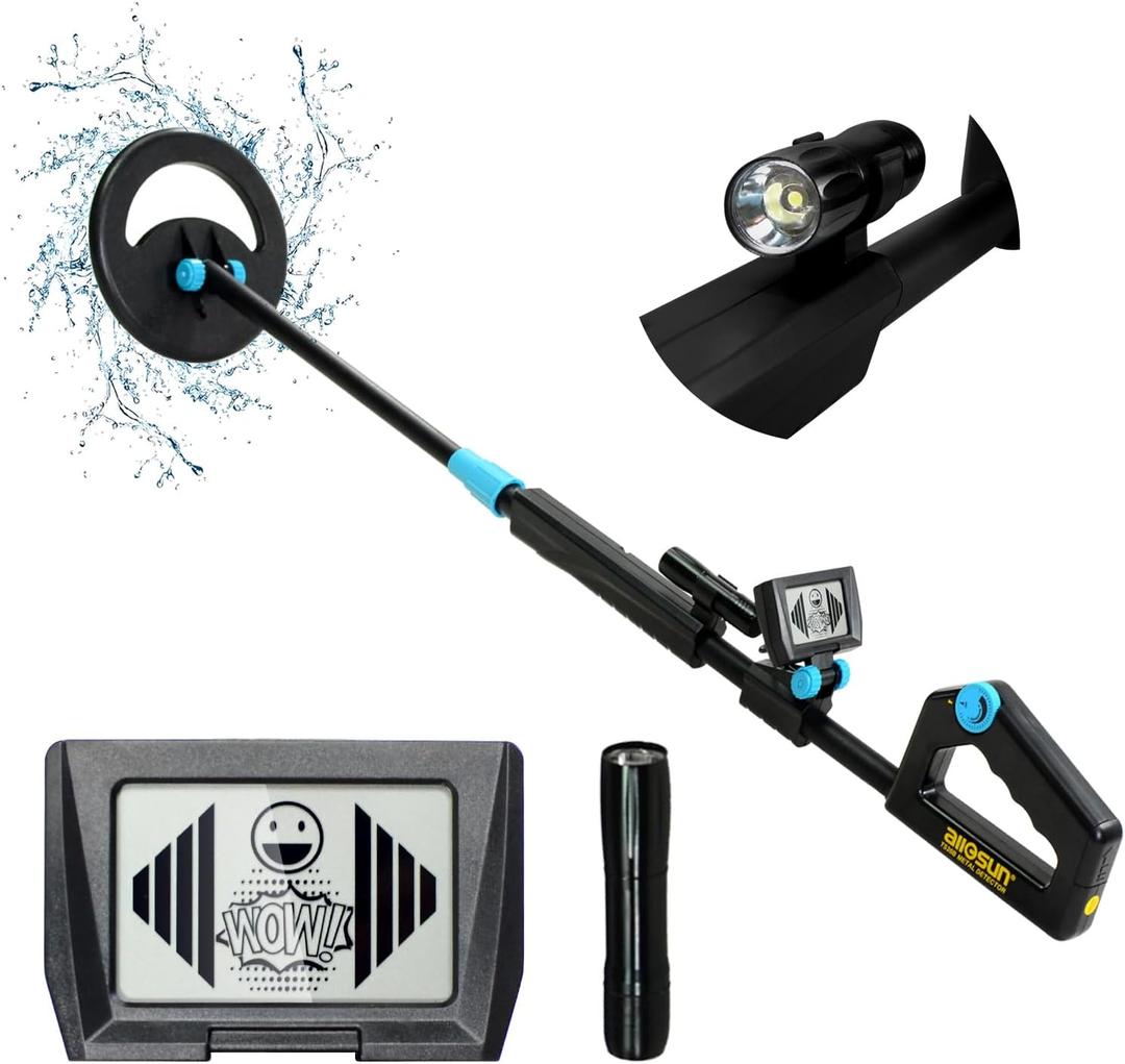 ALLOSUN Metal Detector, Adjustable 31.1"-40.2" with Foldable LCD Display, Metal Detectors with Flashlight for Night Exploration TS20B