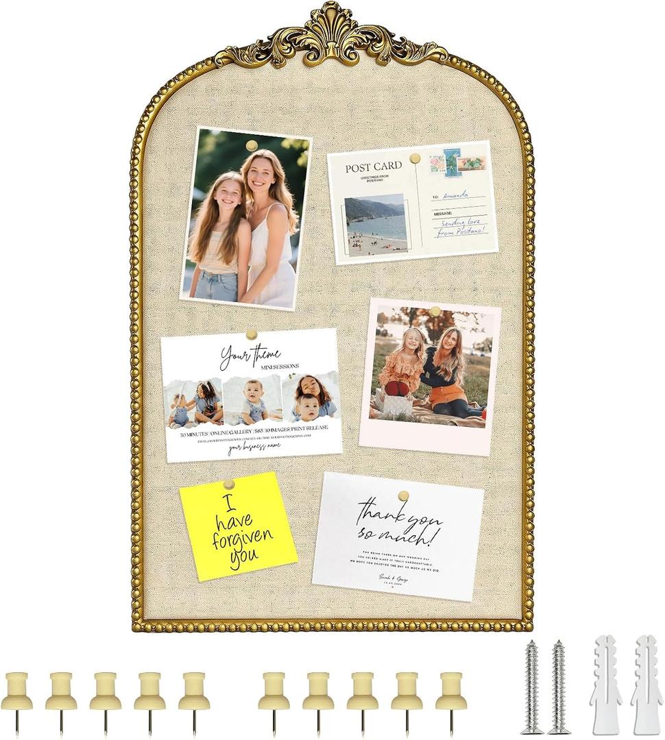 31"x21"Vintage Bulletin Board,Ornate Large PinBoard with Gold Frame for Wall Decor,Home Office to Display Photos,Notes