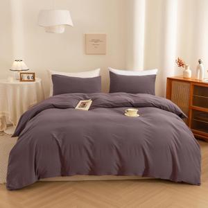 ECOCOTT Purple Duvet Cover Super Queen Size - 100% Washed Cotton Durable Soft Comfy Duvet Cover Set, 3 Pieces Duvet Cover with Zipper Closure (Purple, 98''x90'') (Lilac Purple (No Comforter))