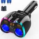 2025 Upgraded Cigarette Lighter Splitter, SUPERONE 180W 2-Socket Cigarette Lighter Adapter with Dual QC3.0 and 20W PD USB C Car Charger Splitter for GPS/Dash Cam/Laptop/iPad/iPhone 17/16/15/14/13/12 (Pinkish Blue)