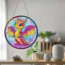 Bimkole Dinosaur Diamond Art Hanging Kit for Adult, DIY 5D Diamond Art Animal Window Pendant, Acrylic Crystal Art Hanging Ornament Home Wall Garden Front Door Sign Outdoor Decor 7.8x7.8 Inch