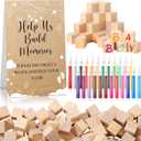 125 Pcs Baby Shower Decorate a Block Game Set Includes Help Us Build Memories Sign 100 DIY Blank Wooden Block 24 Paint Marker Prize for Wedding Baby Shower Game(Cloud)