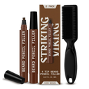 Striking Viking 2 Pack Beard Pencil Filler for Men with 4 Tips - Waterproof Formula Facial Hair Filling Kit with Brush Beard Filler Pen Kit - Dark Brown