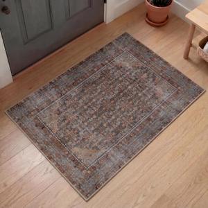 Kuden 2x3 Small Rug, Machine Washable, Non-Slip Backing, Vintage Style, Soft, Low Pile, Area Rugs for Entryway Kitchen Indoor Entrance (Red / Blue)
