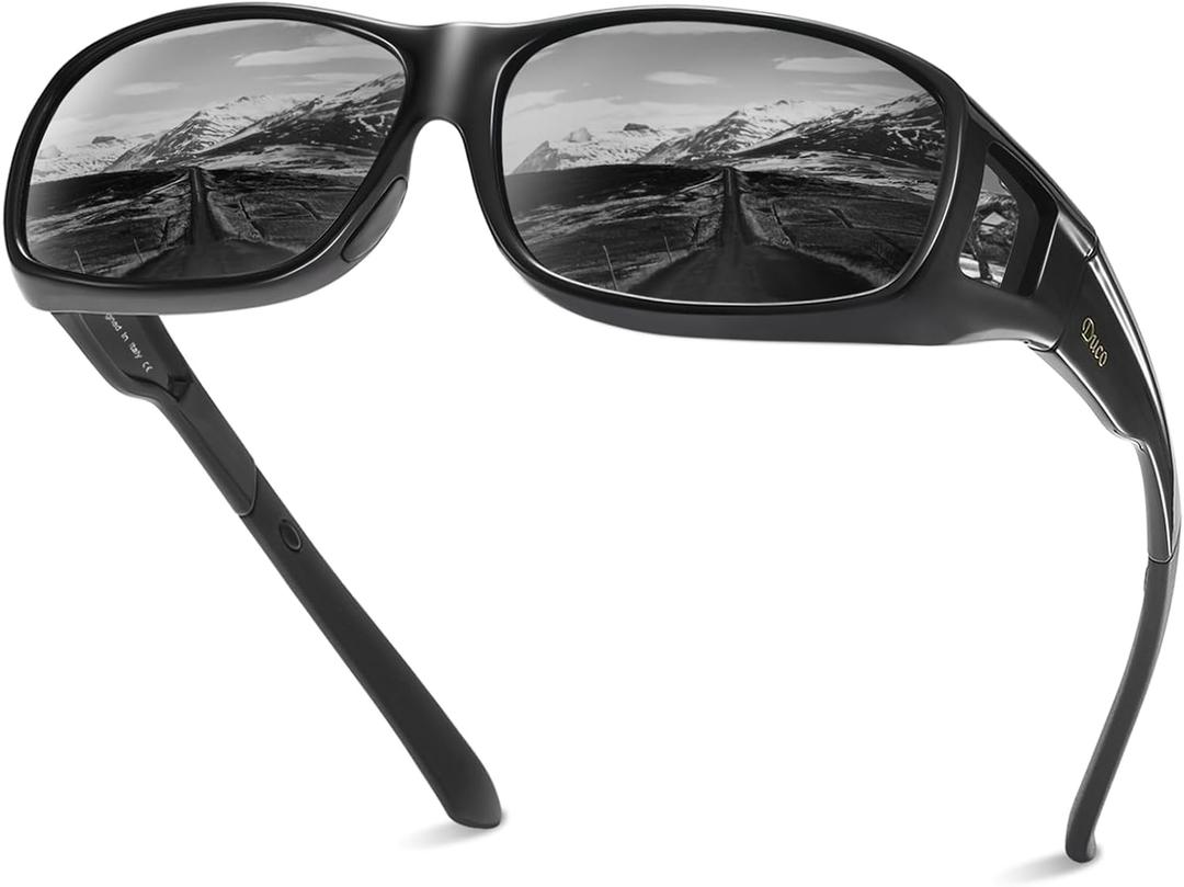 DUCO Polarized Wraparound Fitover Glasses Wear Over Sunglasses for Men Women UV Protection Sun Glasses 8954