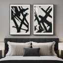 Large Framed Modern Black and White Wall Art for Bedroom, 2 Piece Minimalist Abstract Line Print Paintings, Bright Style Pictures Artwork Decor for Living Room Dining Room Hallway, 24x36 Inch