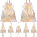 Liobelon 10 Pieces champagne Floral Small Gift Bags with Handles 6 x 5'' Satin Gift Bags Small Drawstring Jewelry Pouches Candy Bag Tea Party Favor Bags Wedding Favors Candy Boxes for Party