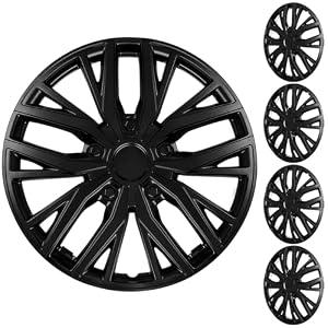 XLAVTIY 15 Inch Universal Hubcaps Wheel Covers, Snap-On Wheel Rim Covers for Cars and SUVs, Compatible with Most Steel Wheels, Set of 4 (Black)