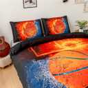 3D Sports Fire Basketball Bedding Set for Teen Boys,Duvet Cover Sets with Pillowcases,Queen Size 87x94,3PCS,1 Duvet Cover+1 Pillow sham