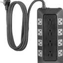 GE UltraPro Adapt 12-Outlet Surge Protector, 6ft Braided Heavy Duty Extension Cord, Flat Plug Power Strip, 3540 Joules, Black, 74542