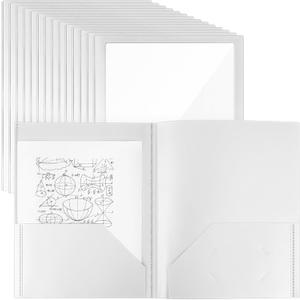 Teling 24 Pcs Plastic Folders with Front Clear Pocket and Business Card Holder 2 Pocket Folders Letter Size Paper for School Office Supplies Nice Gift for Christmas New Year School Supply (White)