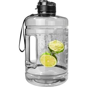 1 Gallon Water Bottle, Water Jug with Motivational Time Marker & Strap & Handle,Large-Capacity leakproof water bottles for Travel Sport Gym OutdoorClear