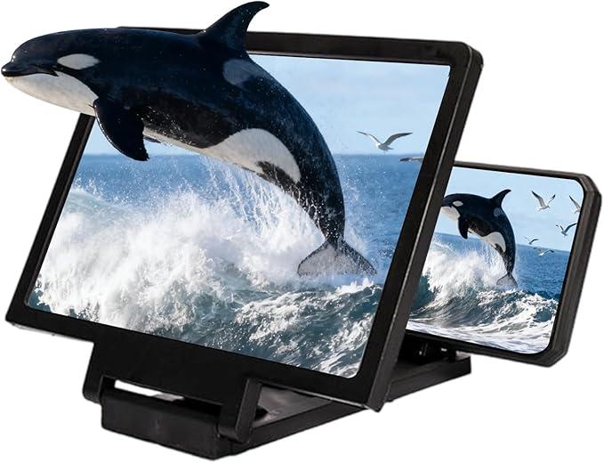 Screen Phone Magnifier, Screen Magnifier for Cell Phone, 3D HD Foldable Design Screen Magnifier Version for Movies, Videos and Gaming, Portable with All Smartphones (Black, 10Inch)