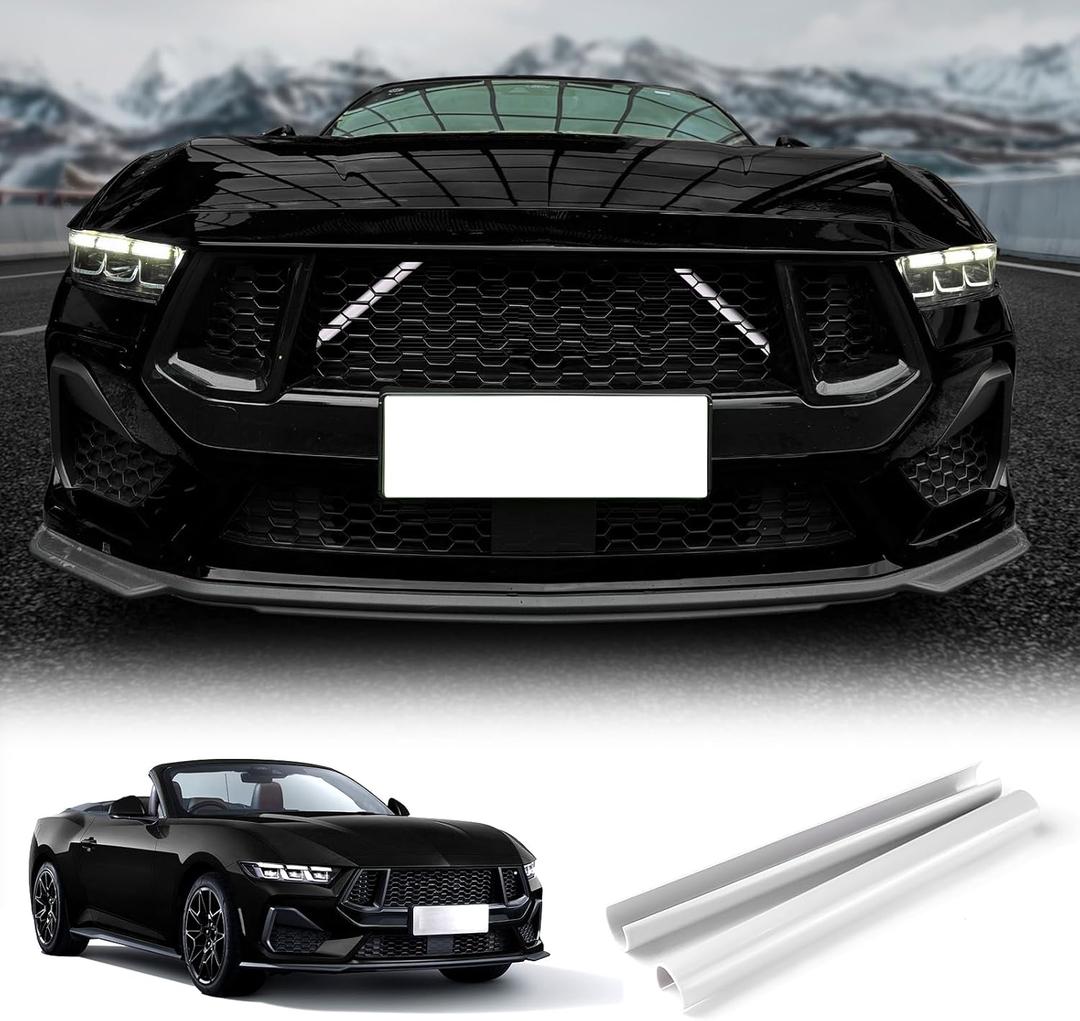 KUNGKIC For 2024 2025 Mustang Grill Inserts Trims ABS V Brace Stripes Wrap Covers Exterior Car Accessories (White)