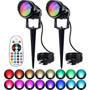 SUNVIE RGB Spot Lights Outdoor 12W LED Color Changing Landscape Lights with Remote Control 120V RGBW Landscape Lighting Waterproof Outdoor Spotlight for Yard Garden Patio Lawn Decorative, 2 Pack