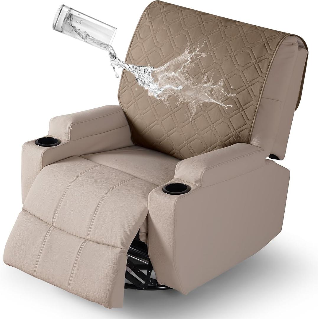 VANSOFY Recliner Chair Covers 100% Waterproof Backrest Cover Reclining Cover Non-Slip Dog Chair Cover Furniture Protector Washable Slipcover Elastic Straps for Pets, Dogs(Light Brown)