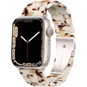 HOPO Compatible With Apple Watch Band 38mm 40mm 41mm 42mm 44mm 45mm 46mm 49mm,Resin Watch Strap Bracelet Wristband Fashion Lightweight Replacement For iWatch Bands Series 11 Ultra 10 9 8 7 6 5 4 3 2 1 SE for Women Men (Nougat White for Starlight)
