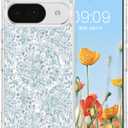 RALEAVO for Google Pixel 9/9 Pro Case Compatible with MagSafe Clear Floral Pattern Design Cute for Girls Women Slim Magnetic Hard Back Shockproof Phone Case for Pixel 9/9 Pro,Blue Flowers