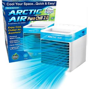 Arctic Air Pure Chill 2.0 Evaporative Air Cooler by Ontel - Powerful, Quiet, Lightweight and Portable Space Cooler with Hydro-Chill Technology For Bedroom, Office, Living Room & More, Blue 