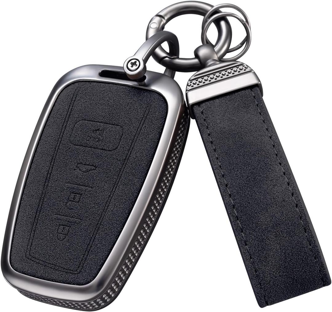 YO&YOYE Compatible with Toyota Key Fob Cover with Keychain Leather Key Case Protector for 2018-2022 Camry RAV4 Highlander C-HR Prius Corolla Avalon GT86 Smart Key (Model1, Black)