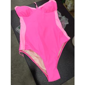 Women's V Neck One Piece Swimsuit Tummy Control Slimming Bathing Suit Double Straps Crisscross Back Swimwear M Size, Color pink