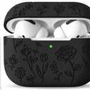for AirPods Pro 2nd/1st Case with Cleaner Kit,Cute Rose Flower Engraved Soft Silicone Protective Compatible with Apple AirPods Pro 2/Airpod Pro Case Cover with Keychain,Front LED Visible,Black