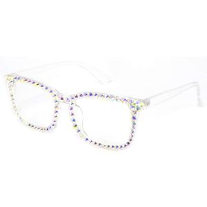 Square Rhinestone Reading Glasses For Women Blue Light Blocking Computer Readers Glasses (Transparent)