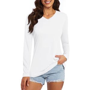 Women's Long Sleeve V Neck Workout Tops UPF50+ Sun Protection Moisture Wicking Lightweight Swim T-Shirts