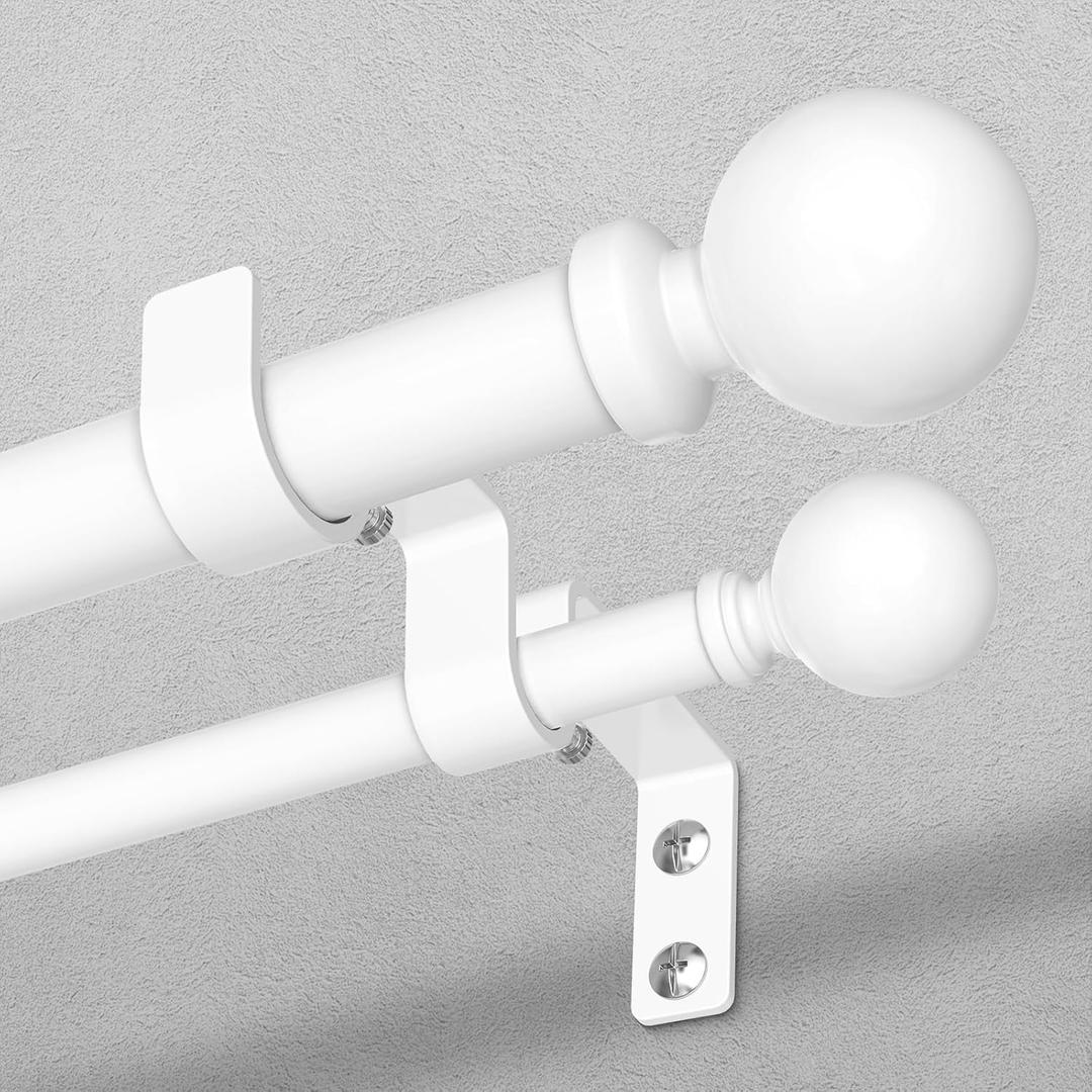 Double Curtain Rod, 1 Inch White Dual Curtain Rods for Windows 30 to 72 Inch, Decorative Adjustable Heavy Duty Telescopic Spliced Window Treatment Rods Set for Bedroom Living Room Farmhouse