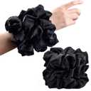 Black Big Scrunchies for Women 6.3Inches Large Scrunchie Satin Oversized Silk Thick Elastic Hair Ties Jumbo Hair Scrunchies 6 Pack (Black)