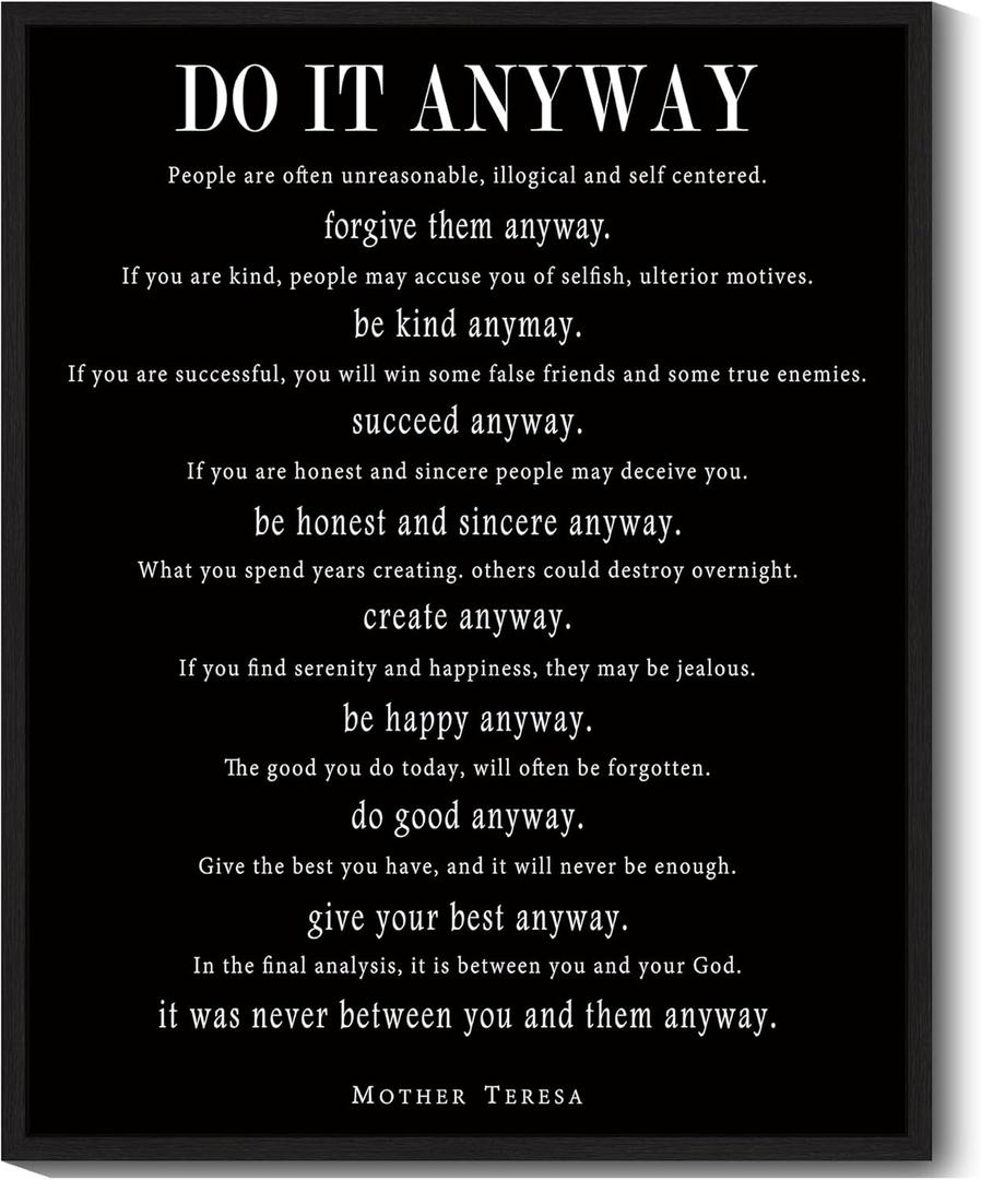 KUVIOKE Motivational Framed Art Do It Anyway Positive Inspirational Positive Rustic Prints Office Home Ready to Hang 8x10in (Black Framed) (10L" x 8W")