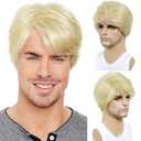 Blonde Wig Men Short Straight 6 Inch Heat Resistant Synthetic Blonde Wig For Men Daily Costumes or Halloween Wear
