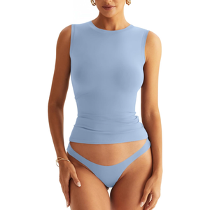 Womens Double Lined Racerback Tank Tops Sleeveless High Neck Fitted Basic Shirts, M