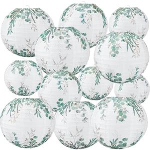 Retisee 12 Pcs Greenery Classroom Decor Green Paper Lanterns Eucalyptus Themed Classroom Decor for Elementary Eucalyptus Leaf Hanging Paper Lanterns Birthday Baby Shower Party Supplies