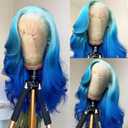 Synthetic Lace Front Wigs Ombre Blue Lace Front Wigs Pre Plucked 24 Inch Long Natural Wavy Hair Wig Heat Resistant Glueless Lace Wigs for Fashion Women