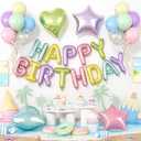 29PC Pastel Happy Birthday Balloon Banner, 16Inch 3D Aluminum Letter Banner Sign, Multicolor Pastel Balloons 18 Inch Star Heart Star Foil Balloon for Women, Men Party Supply