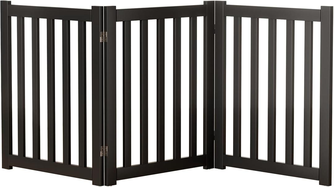 3-Panel Solid Wood Dog Gate - Freestanding Folding Pet Gate for Doorways, Stairs, Indoor, 24" Height, No Installation Needed, Black