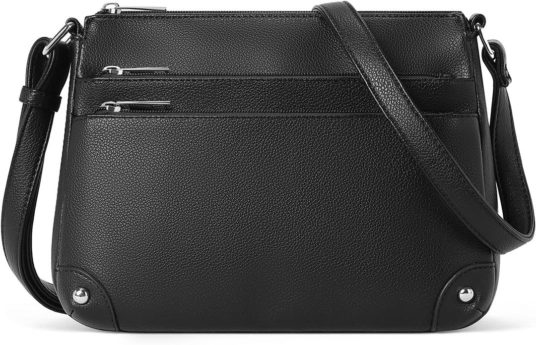 WESTBRONCO Crossbody Bags for Women, Medium Size Shoulder Handbags, Satchel Purse with Multi Zipper Pocket (Black)